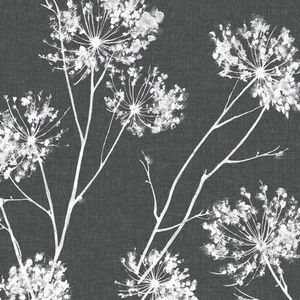 “One O'clock” Charcoal Floral Vinyl Peel & Stick Wallpaper Roll x2